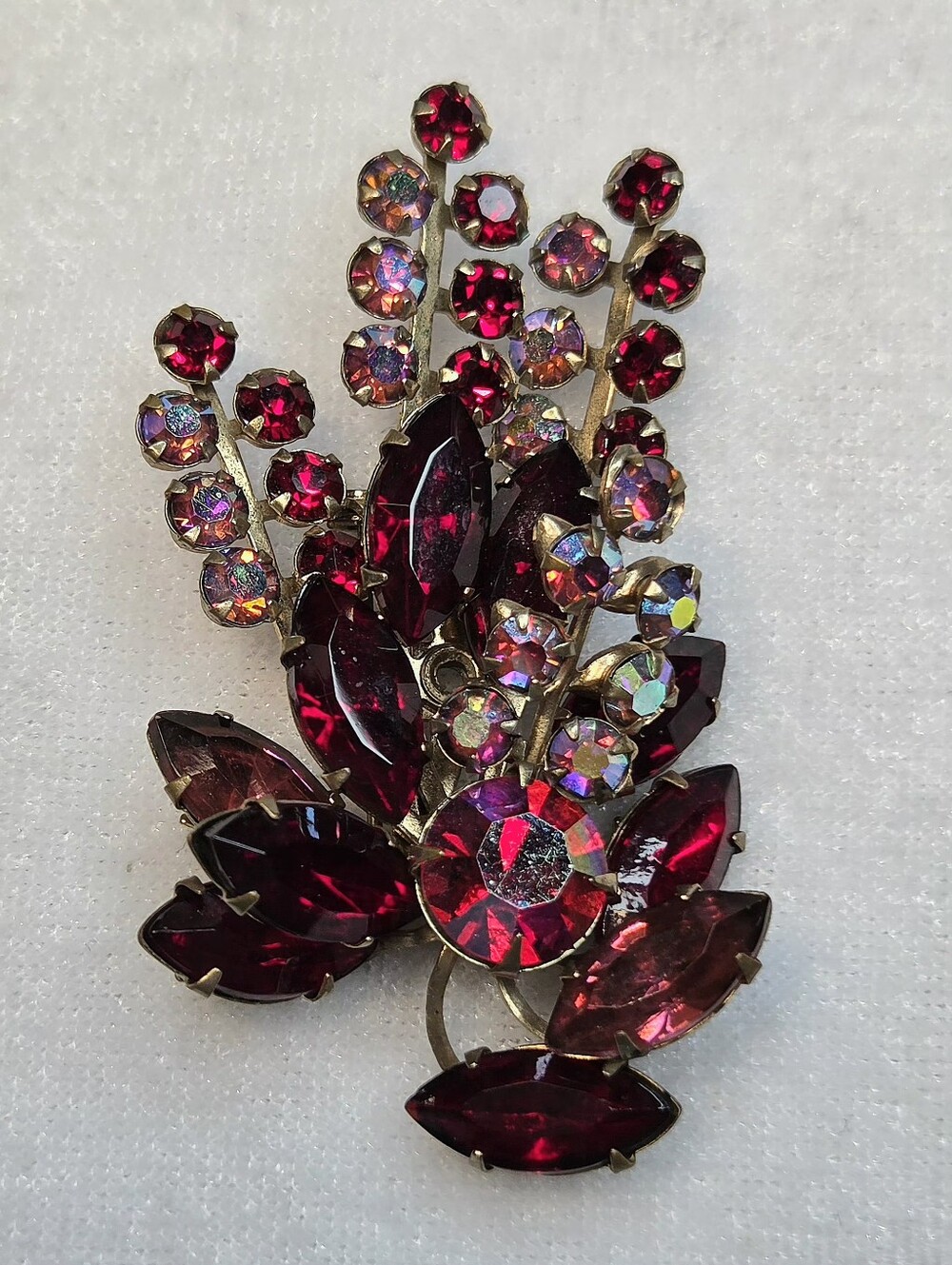 Vintage Ornate AB Rhinestone Floral Mid-century Brooch / Pin